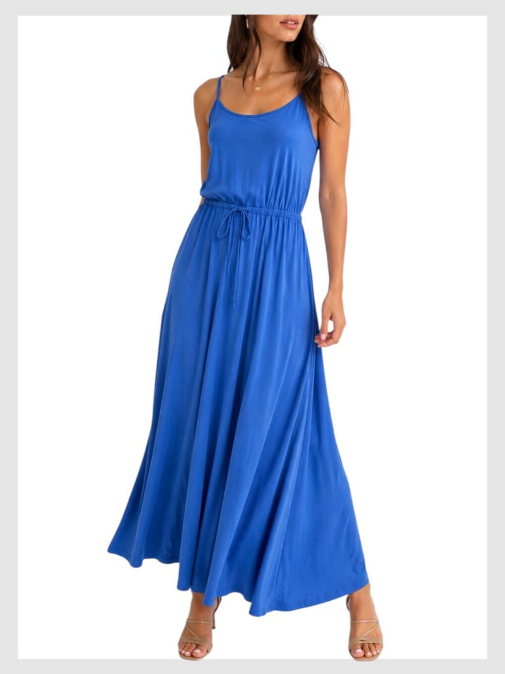 Diane von Furstenberg Maxi Dress Blue Silk Blend Drawstring Size 2